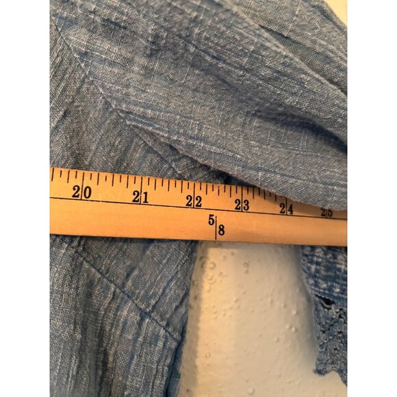 Rachel Zoe Womens 1X Boho Tunic Top Blue Embroidered Crochet Lace V-Neck - Picture 7 of 10